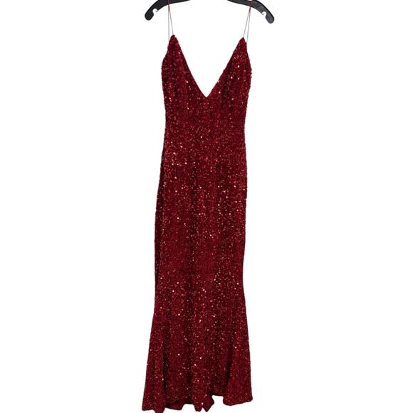 Alglist Red Sequin and Velvet Formal Dress Size Large Prom - Picture 1 of 4